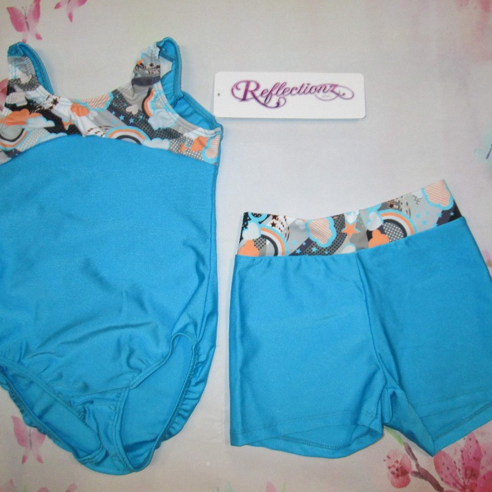 Leotard Shorts Set New Size 8 - Fits 6-7 Gymnastics Dance Reflectionz Blue